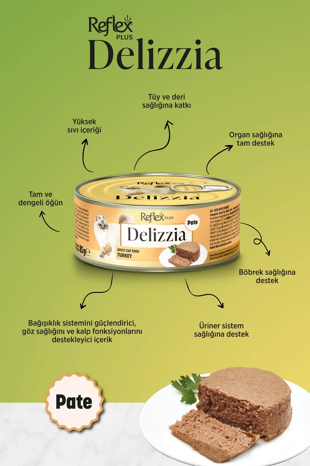 Plus Delizzia / Kıyılmış Hindi Etli Yetişkin Kedi Maması 85g x 6