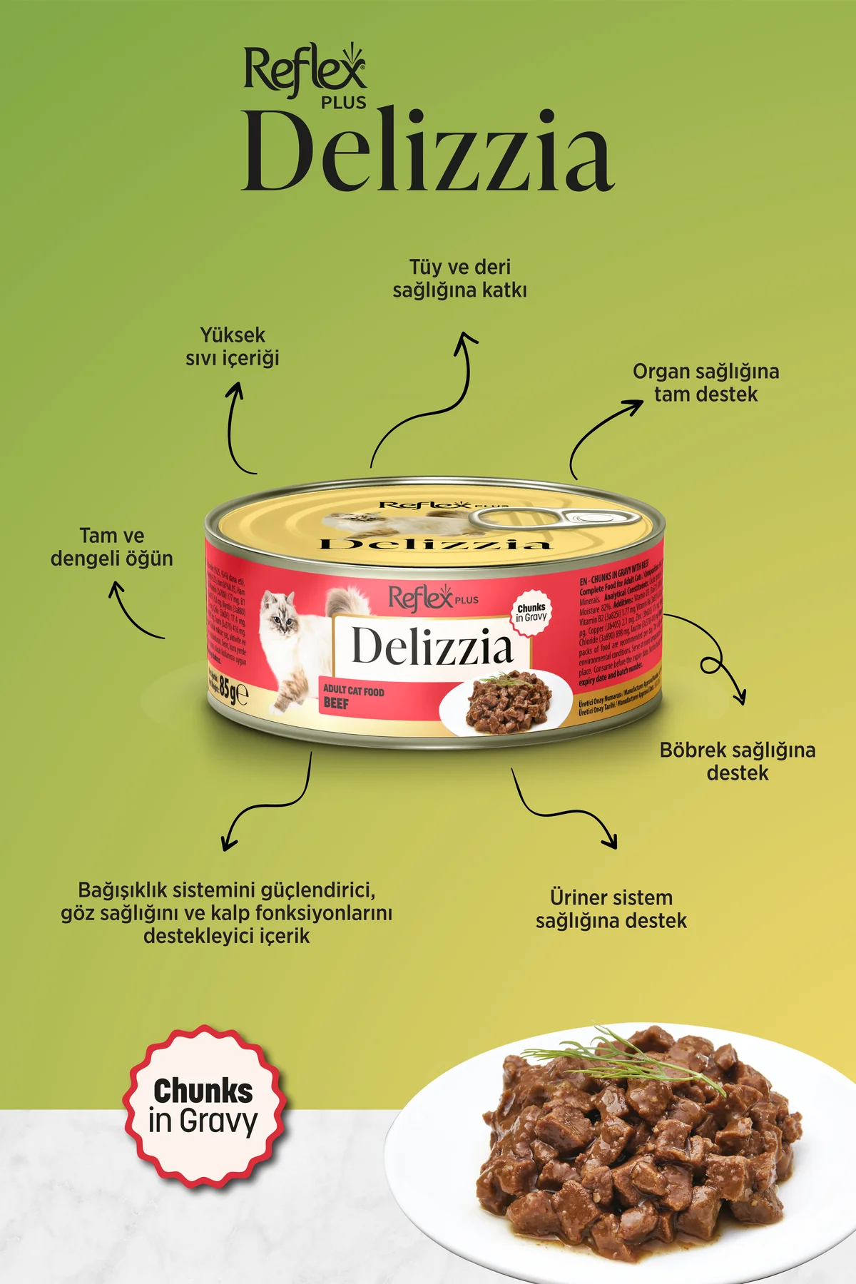 Plus Delizzia / Sos İçinde Parça Etli Dana Etli Yetişkin Kedi Mam