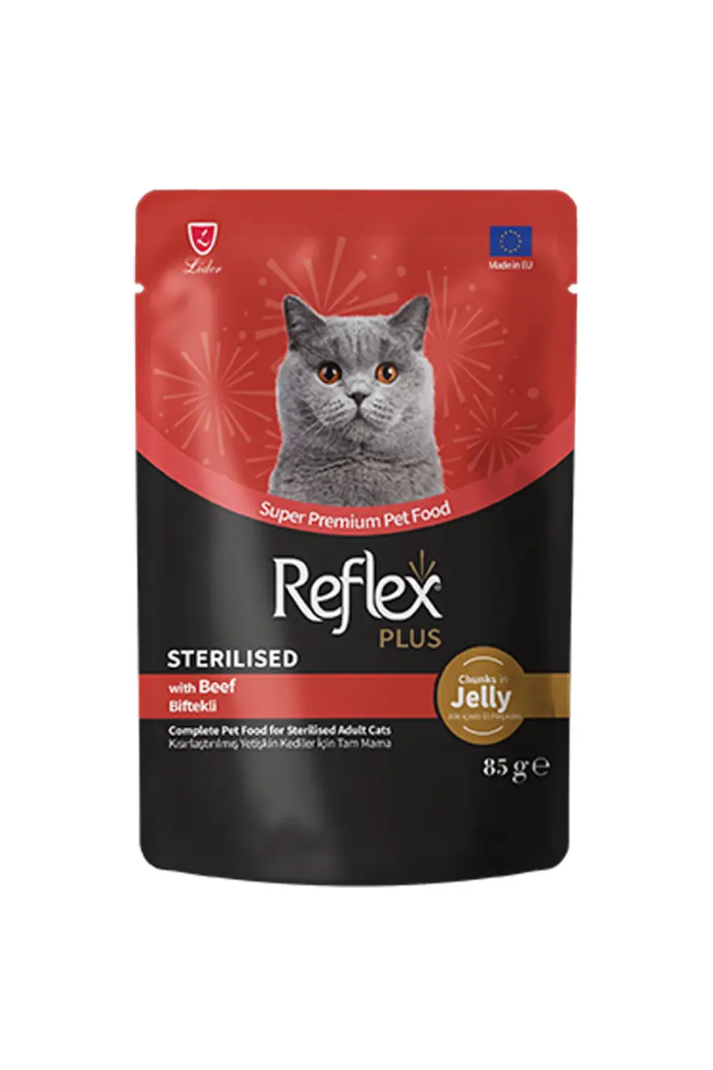 Reflex Plus Jöle İçinde Parça Biftek Etli Kısırlaştırılmış Kedi Yaş Mama