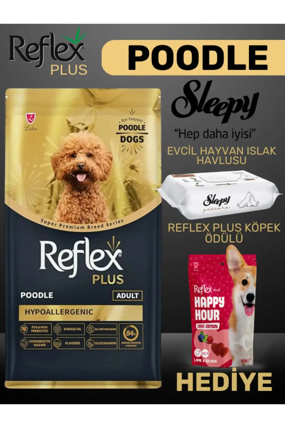 Reflex Plus Poodle Köpek Mamasi 2 Kg + Sleepy Evcil Hayvan İslak Havlusu