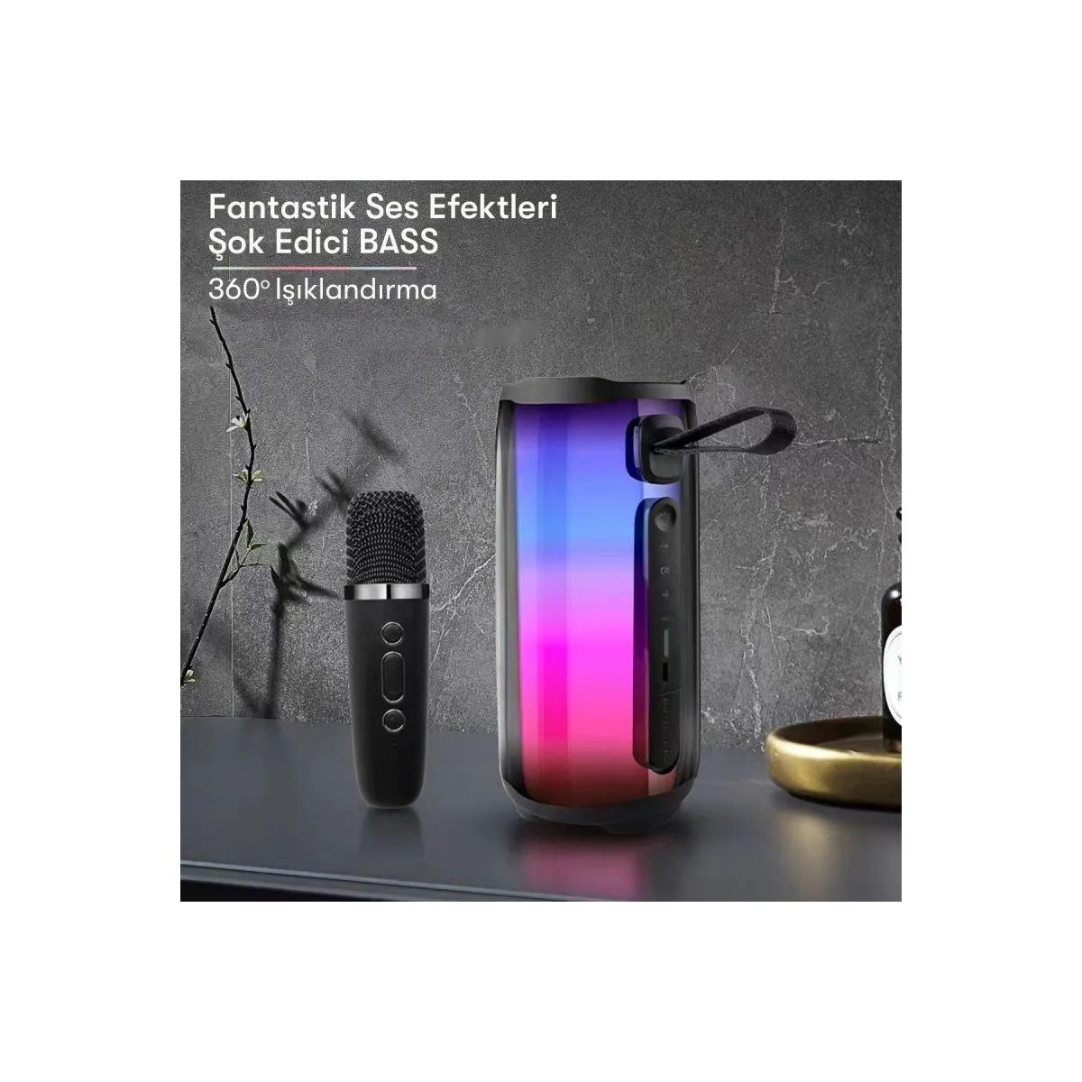 Pluse 5 Mikrofonlu RGB Kablosuz Hoparlör - Beyaz ve Renkli Ses Deneyimi