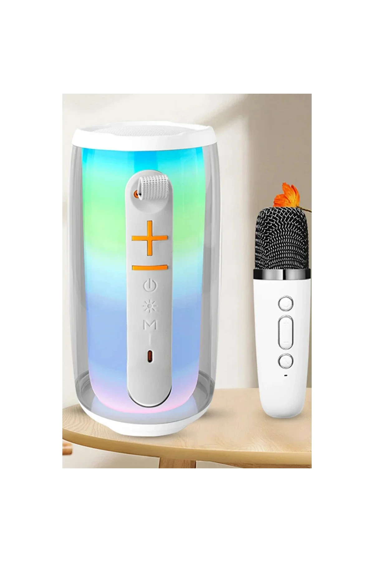 Pluse 6 Mikrofonlu RGB Kablosuz Hoparlör - Beyaz
