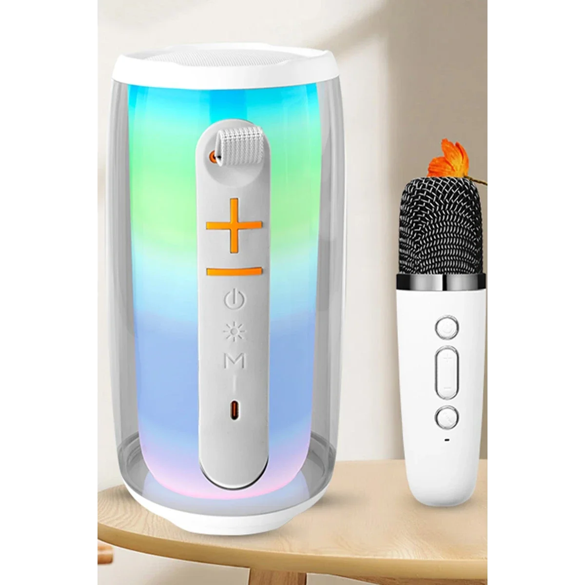 Pluse 6 Mikrofonlu RGB Kablosuz Hoparlör - Beyaz