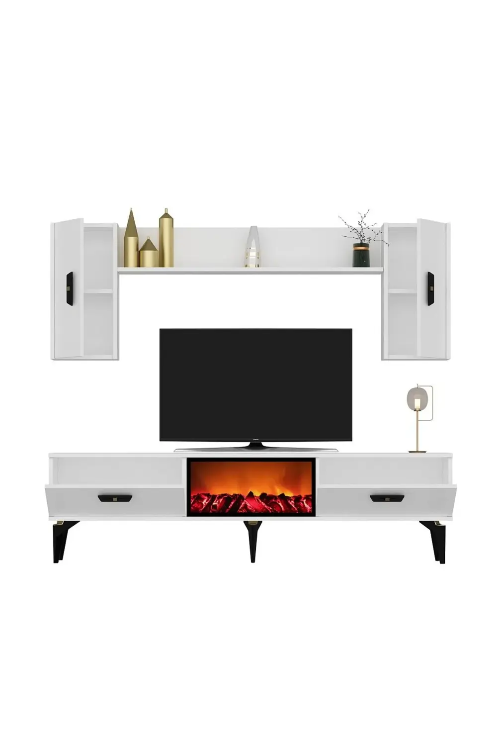 PLUSS ŞÖMİNELİ TV ÜNİTESİ TAKIMI BEYAZ-BEYAZ