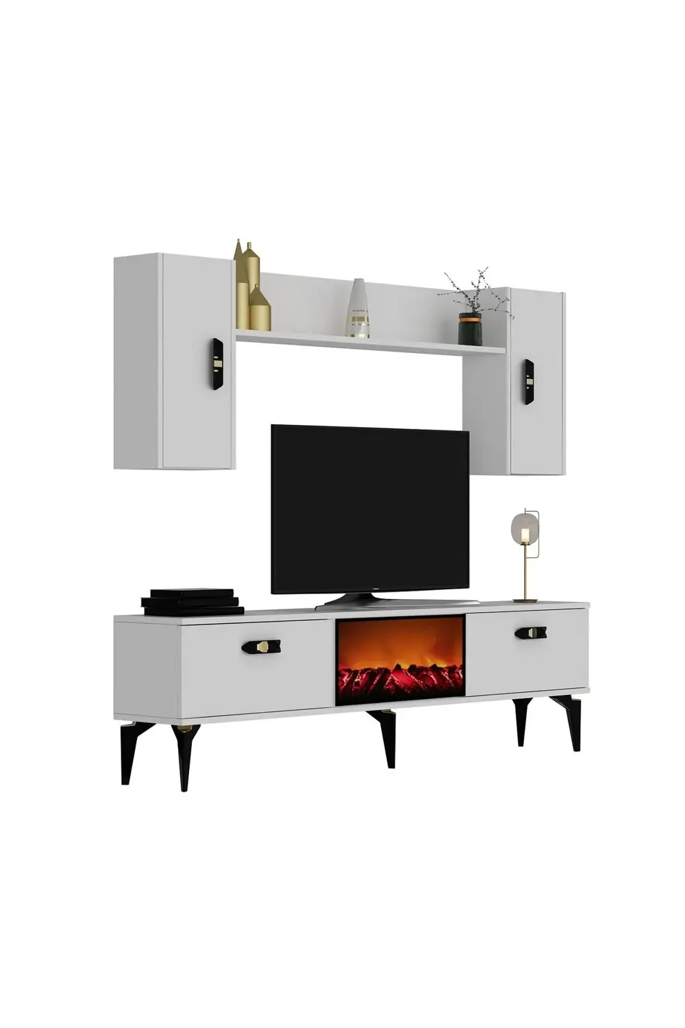 PLUSS ŞÖMİNELİ TV ÜNİTESİ TAKIMI BEYAZ-BEYAZ