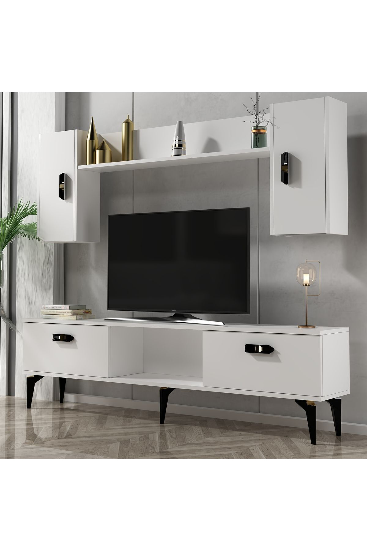 Cantek Dizayn Pluss Tv Ünitesi Takimi Beyaz-Beyaz