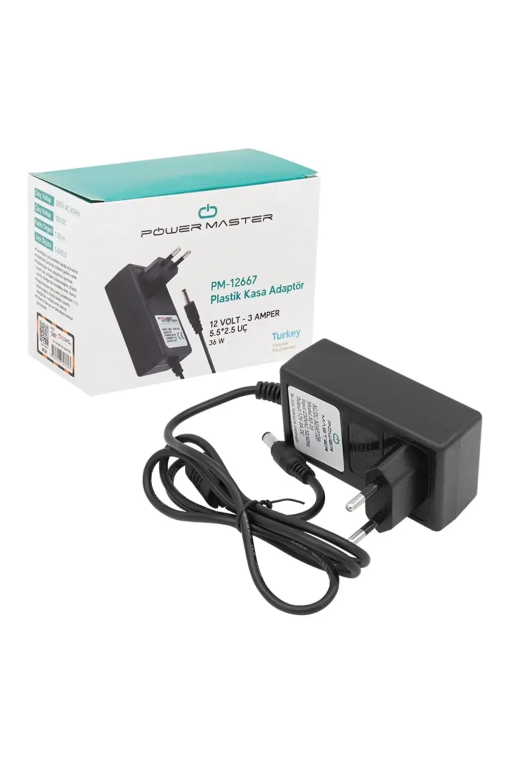 Pm-12667 12 Volt - 3 Amper 5.5*2.5 Uçlu Plastik Kasa Priz Tipi Ad