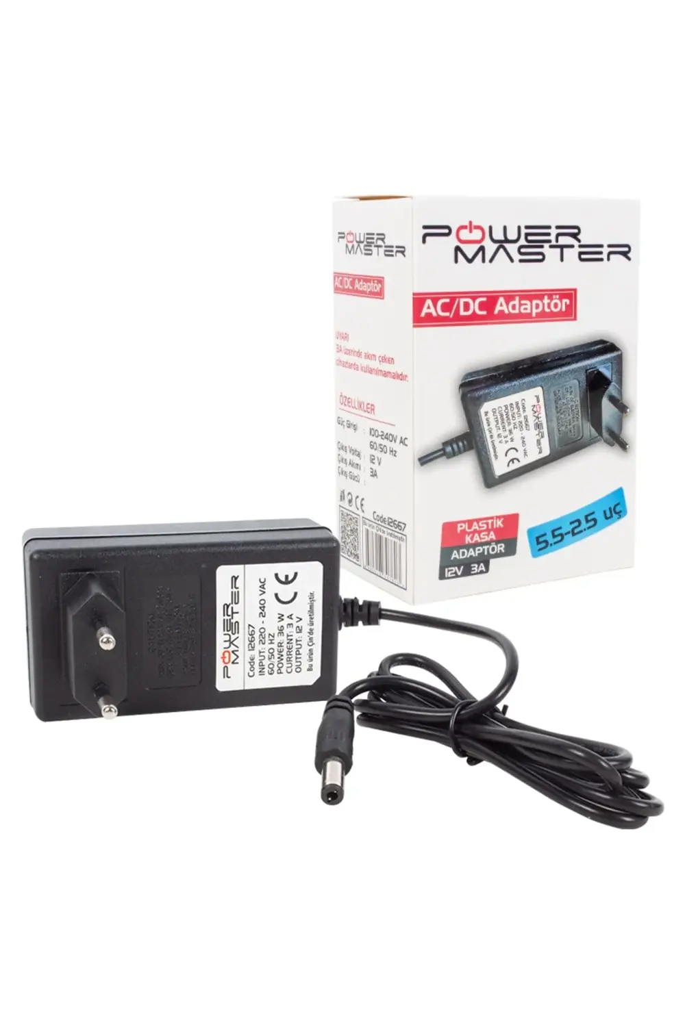Pm-12667 12 Volt - 3 Amper Plastik Kasa Priz Tipi Adaptör 5.5*2.5