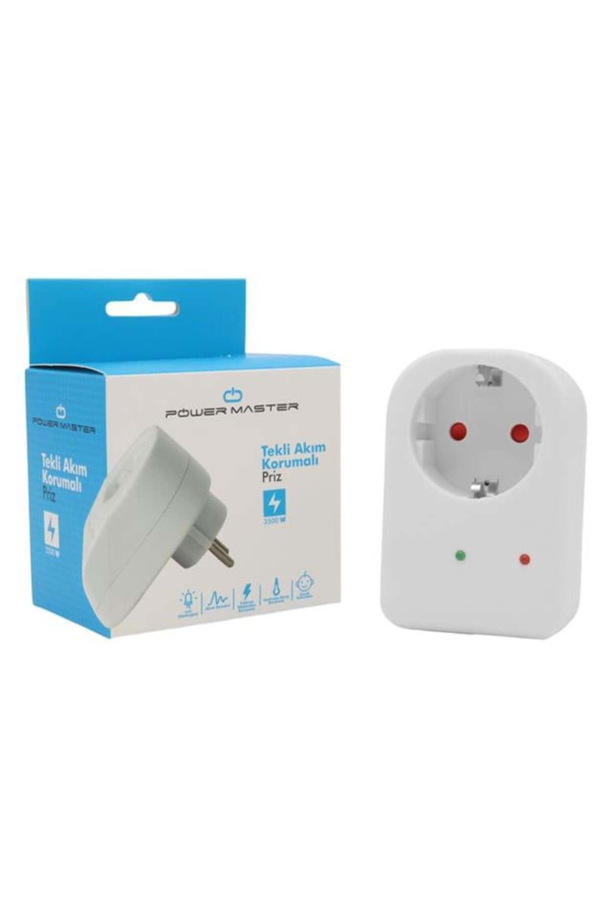 PM-18521 Durum Ledli Akım Korumalı Tekli Priz 16 Amper - 3500 Wat