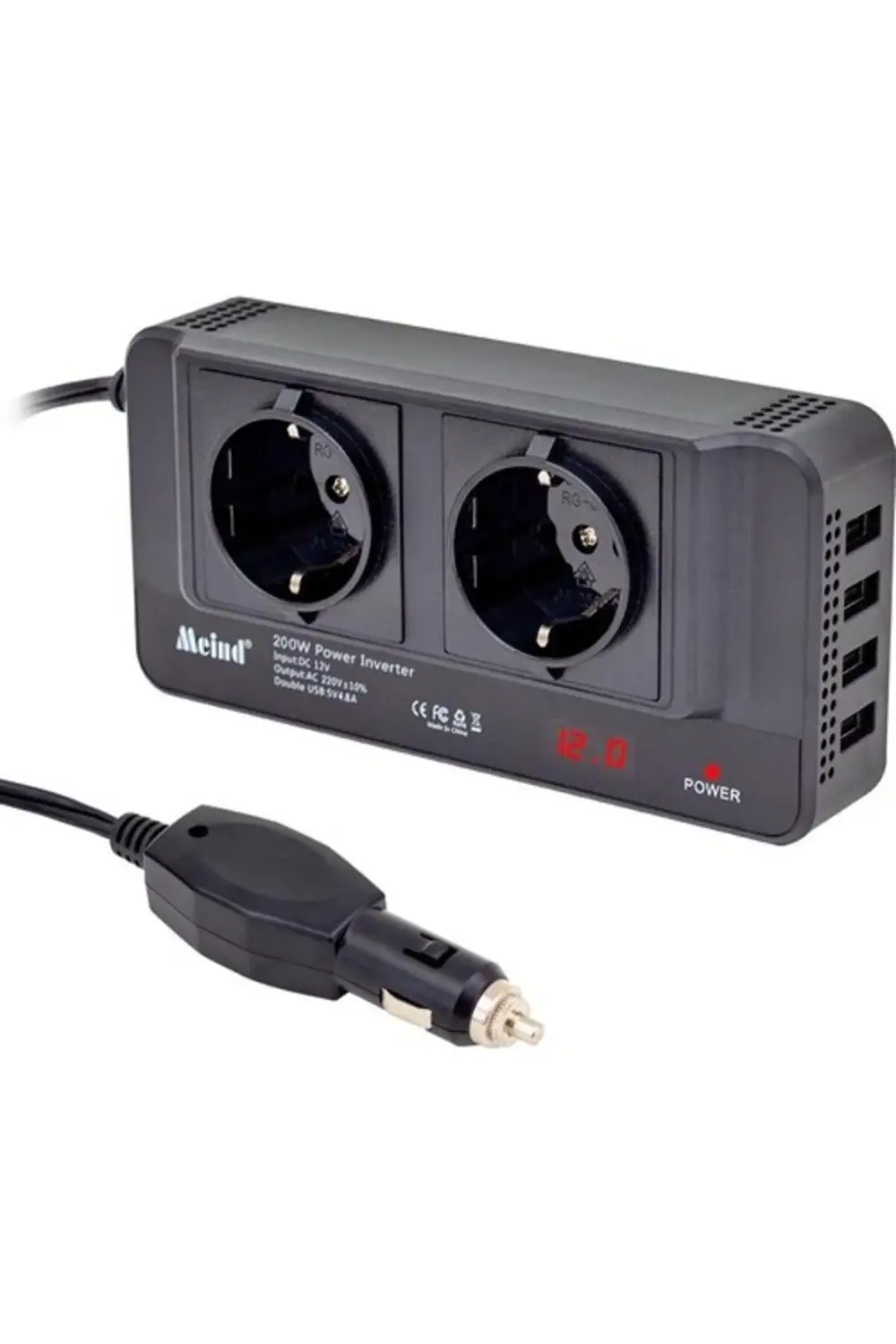 PM-19827 200 Watt 12 Volt 4 Usb'li Dıgıtal Çakmaktan Power Invert