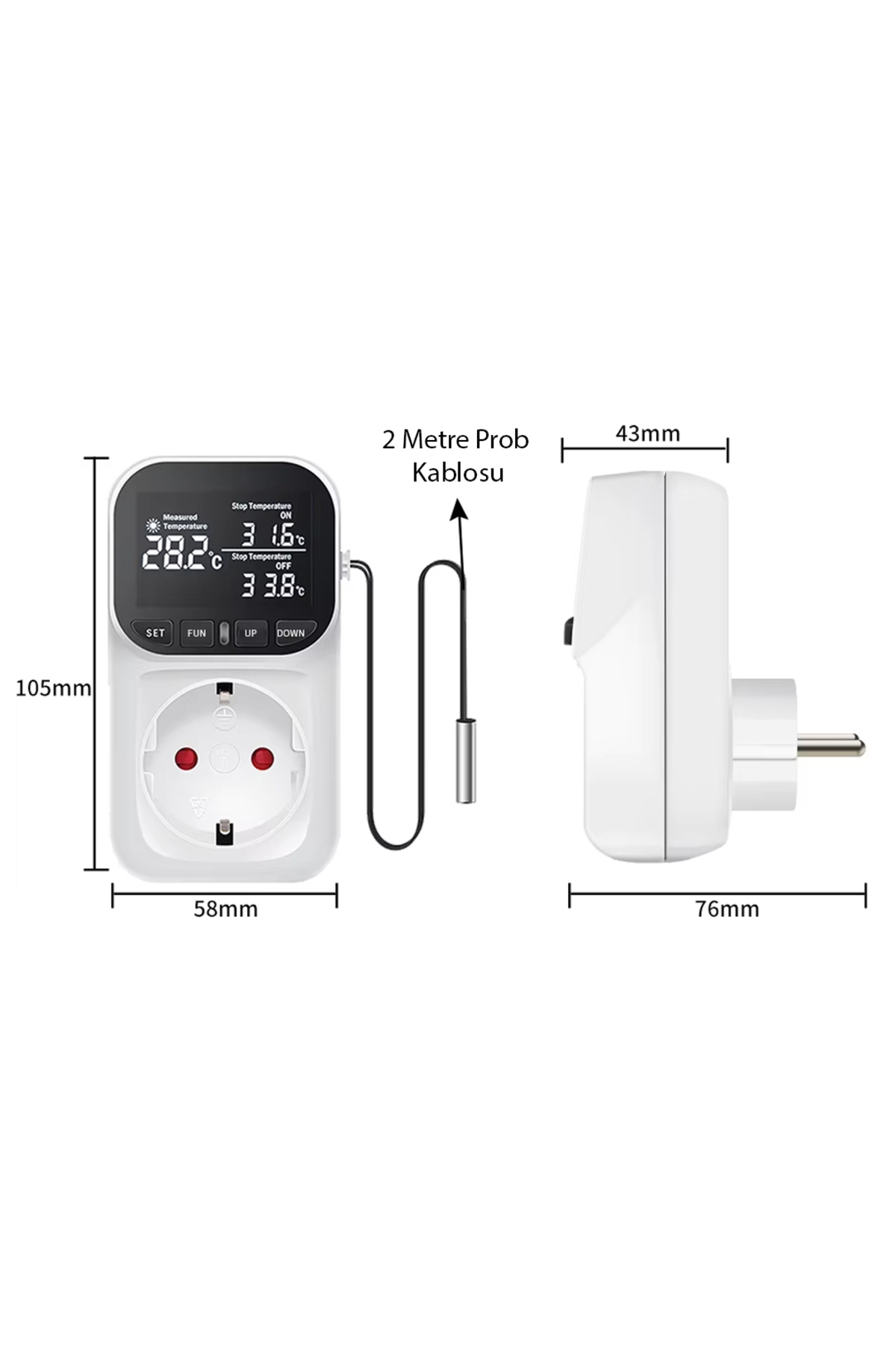 Pm-24909 Dijital Termostat Sıcaklık Kontrol Cihazı Priz (2 METRE 