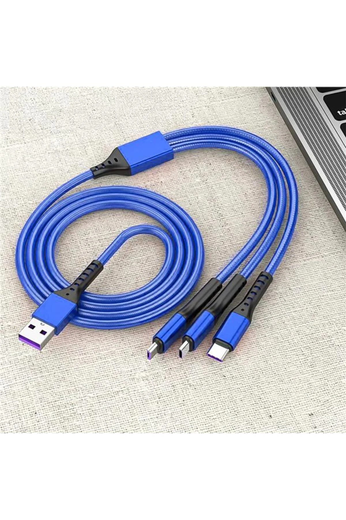 PM-26334 3IN1 MAVİ 1.2 METRE (MICRO USB - LIGHTNING - TYPE C) TEL