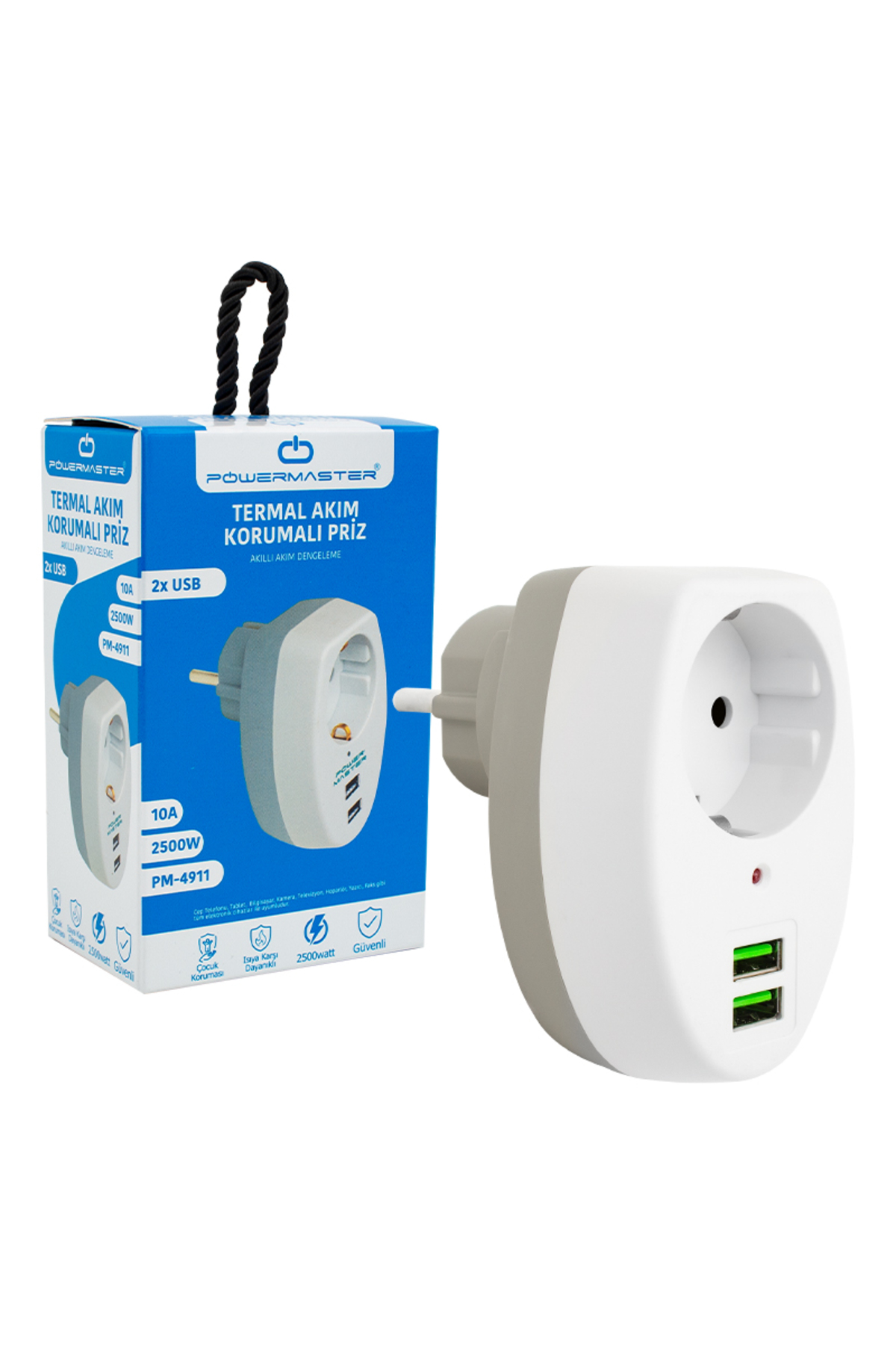 PM-4911 10 AMPER - 2500 WATT 2 USBLİ TEKLİ TERMAL AKIM KORUMALI P