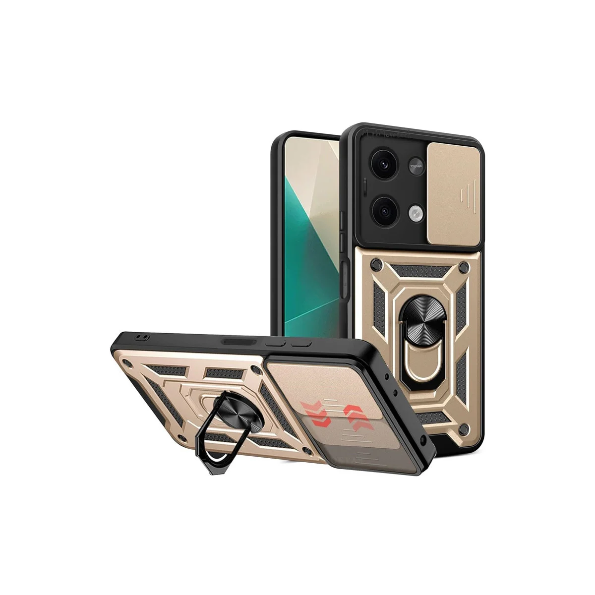 Poco X6 Kılıf - Pars Lens Yüzüklü Silikon (Gold)