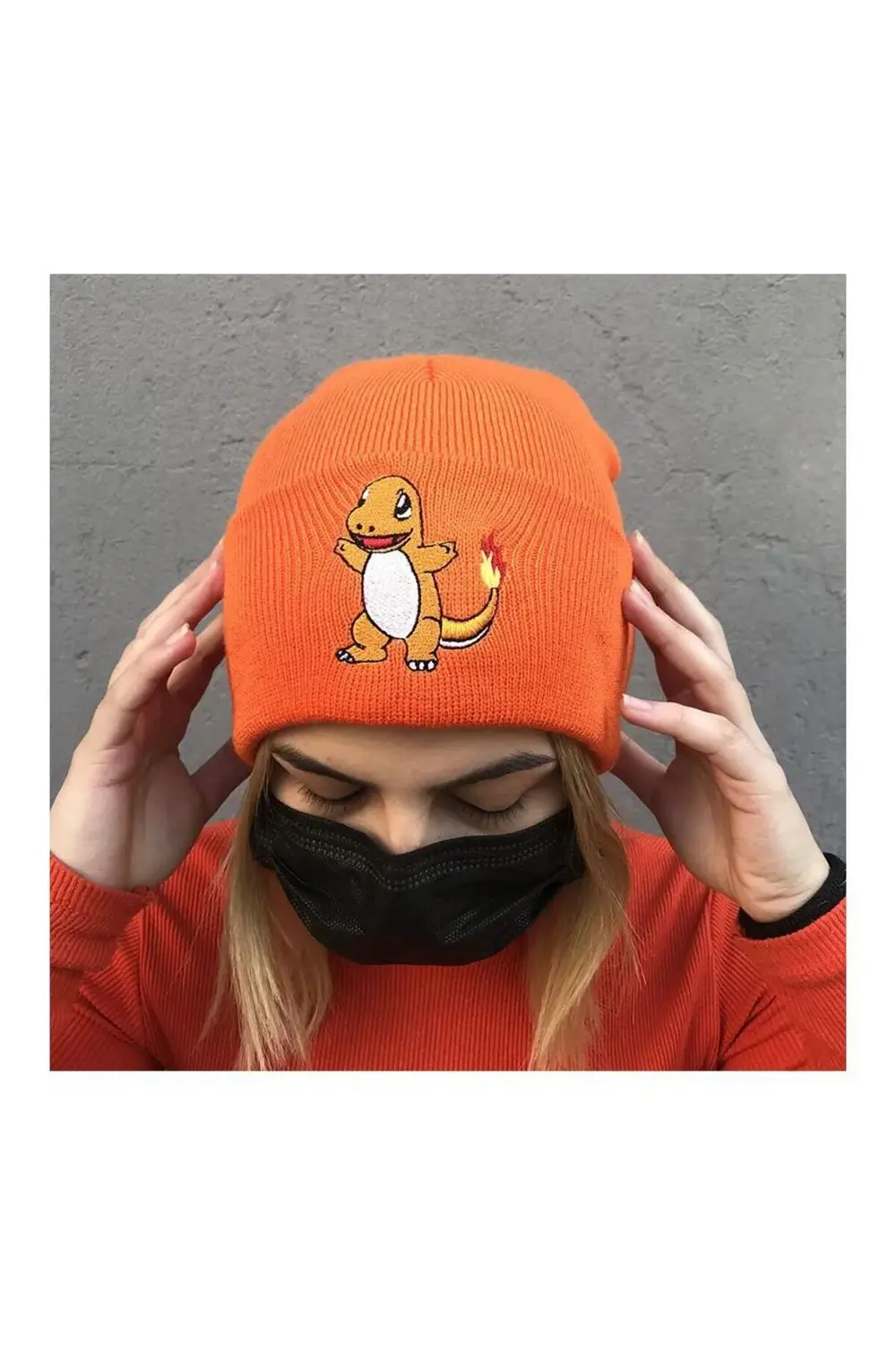 Pokemon Charmander Karikatür Turuncu Bere