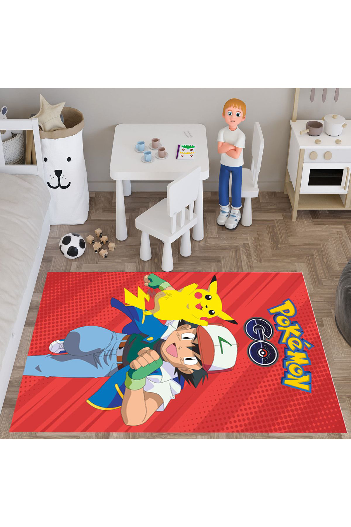 Evan Home Pokemon  Desenli  Dijital Baskı Yıkanabilir Kaymaz Taban Çocuk Odası Halısı