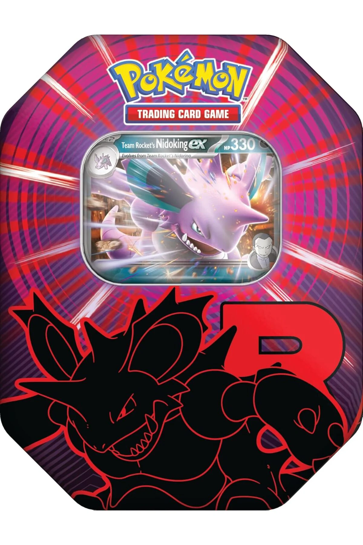 Pokémon TCG: Team Rocket Tin – Nidoking ex (1 Foil Promo Card & 4