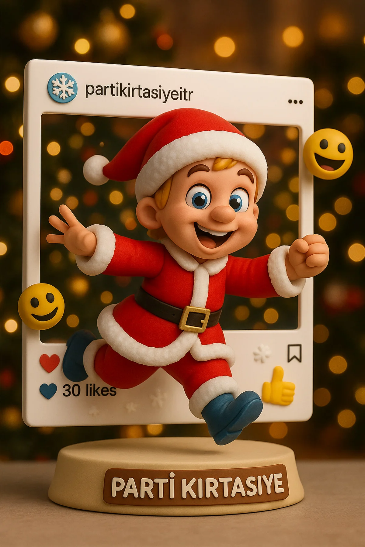Polar Yılbaşı Noel Baba Şapkası Ucu Ponponlu Yeni Yıl Partisi Kır