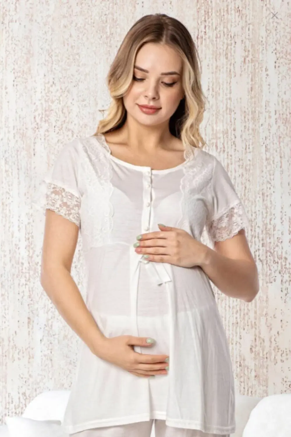 Polat Yıldız Kadın Ekru Lohusa Hamile Sabahlıklı Pijama Takımı 3'