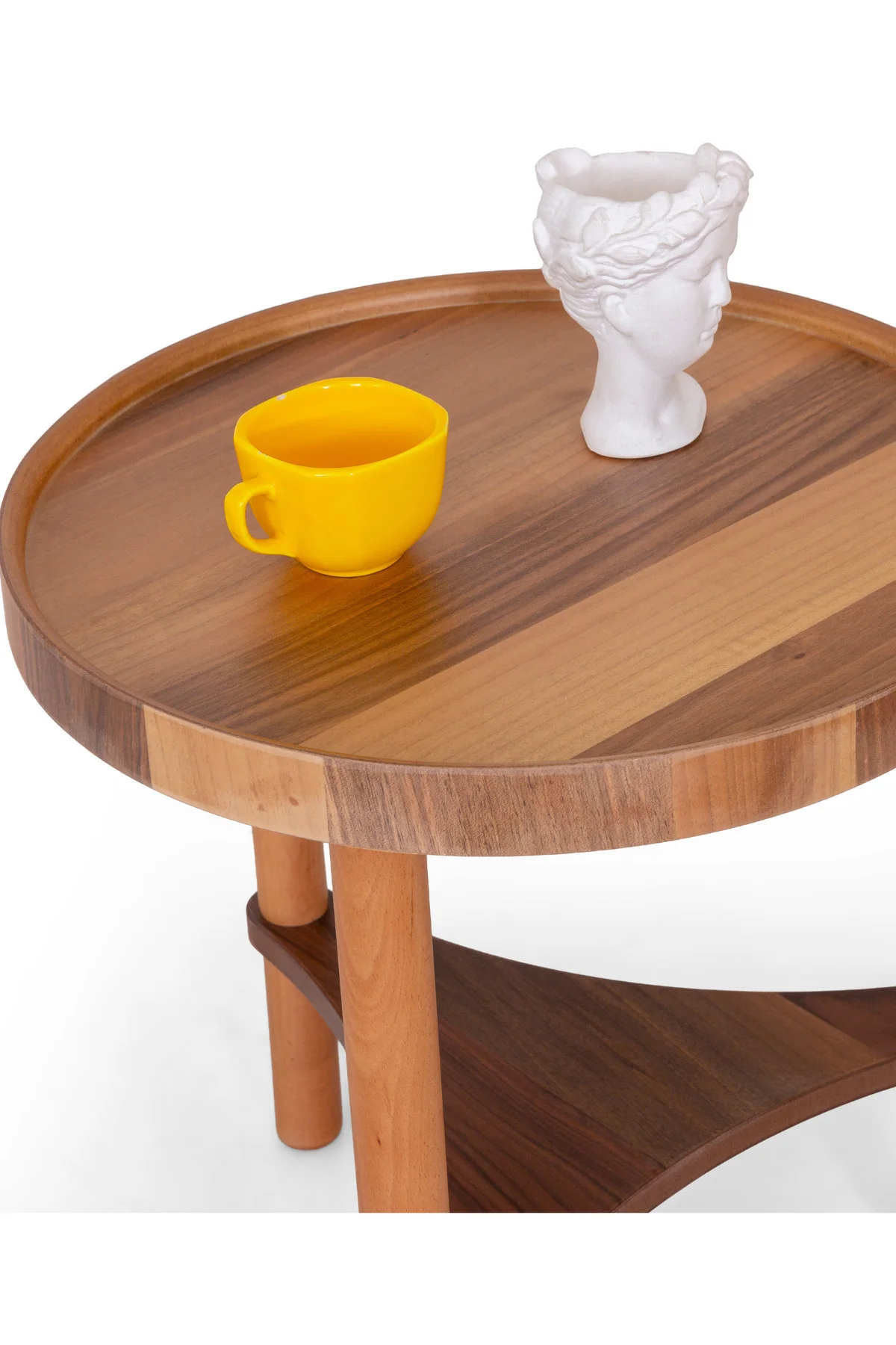 Polen Ahşap Ceviz Kaplama Yan Sehpa – Demonte, Modern ve Şık Tasa