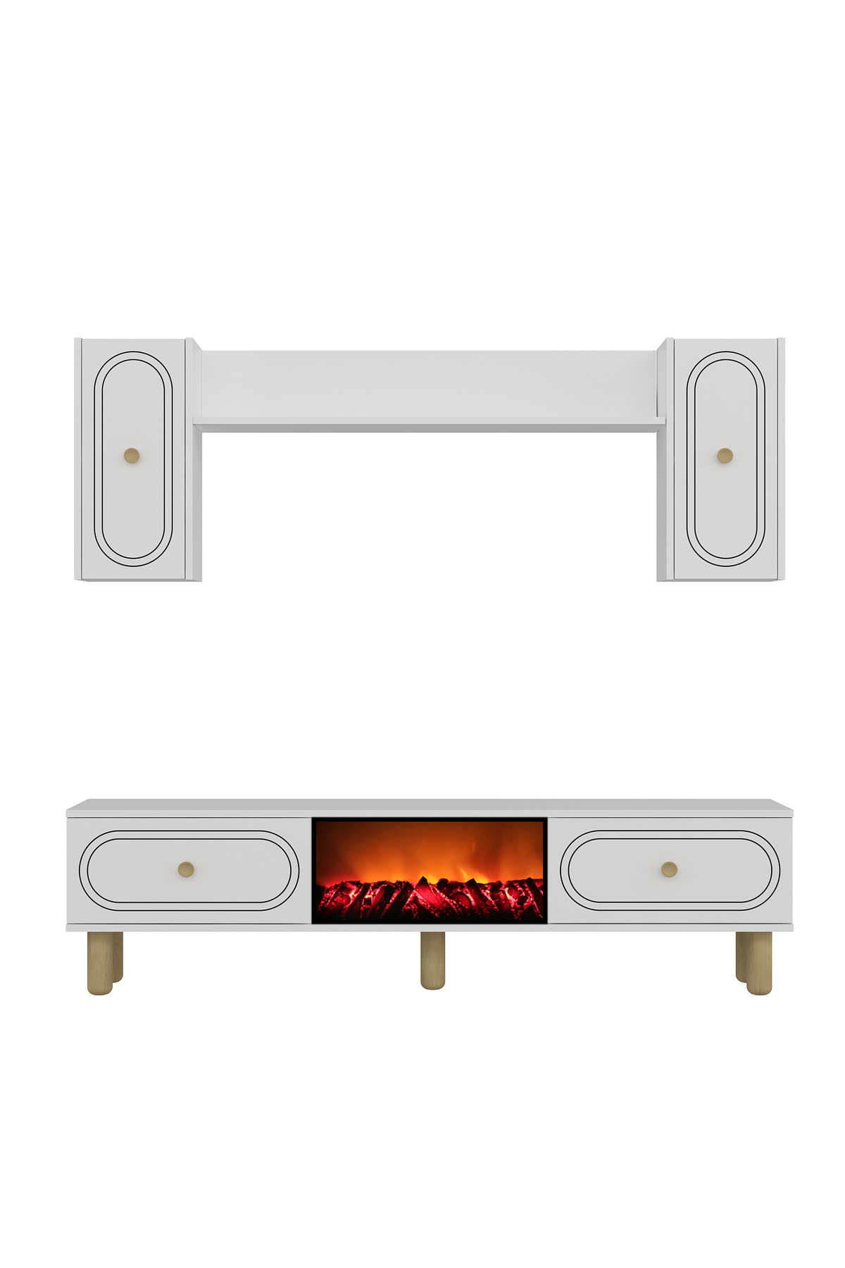 Cantek Dizayn Polenct Bohem Şömineli (A) Tv Ünitesi Takimi Beyaz-Beyaz