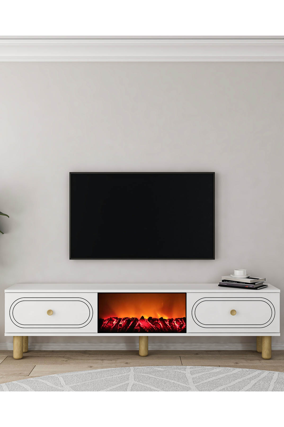 Cantek Dizayn Polenct Bohem Şömineli (A) Tv Sehpasi Beyaz-Beyaz