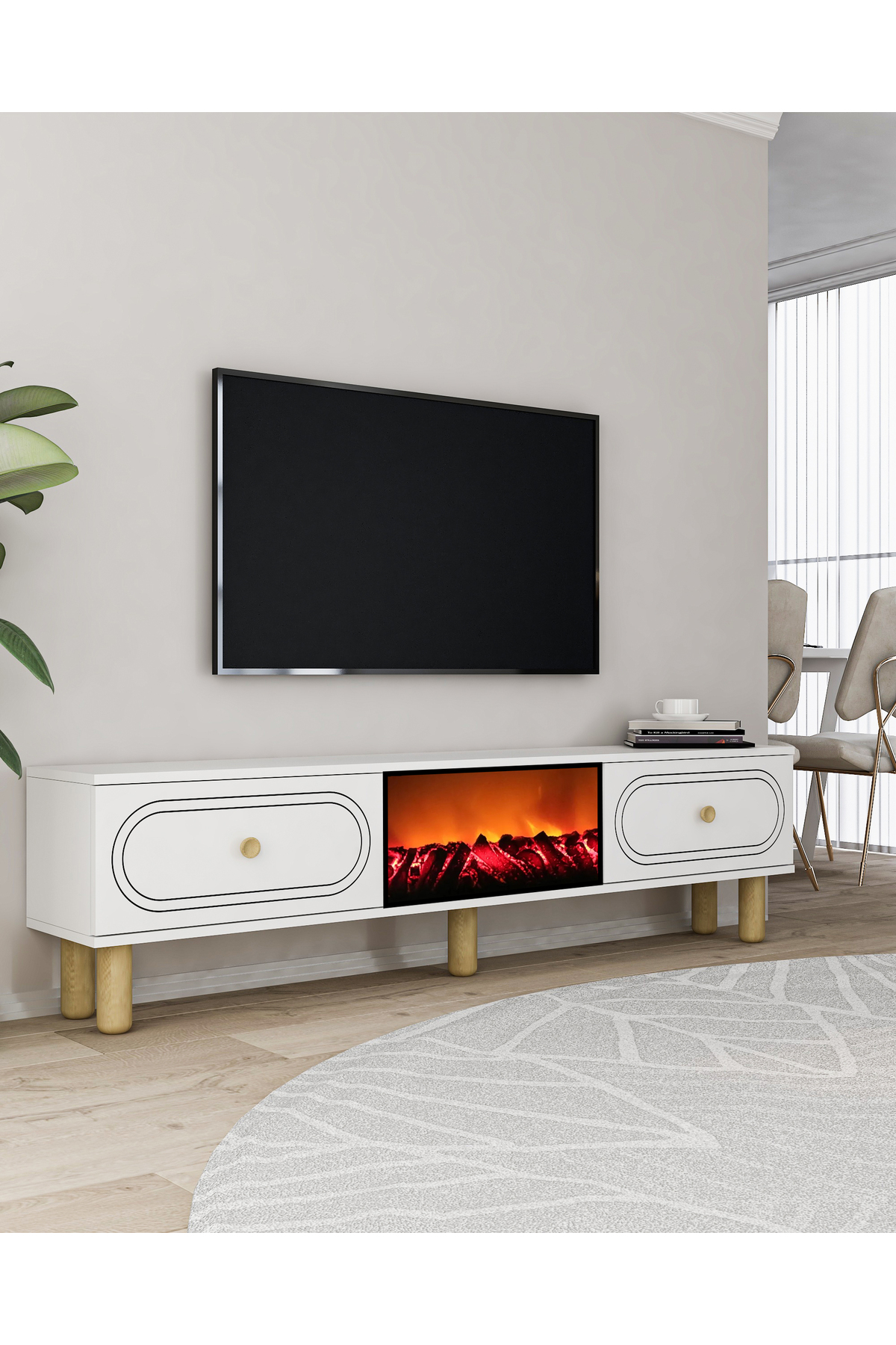 Cantek Dizayn Polenct Bohem Şömineli (A) Tv Sehpasi Beyaz-Beyaz