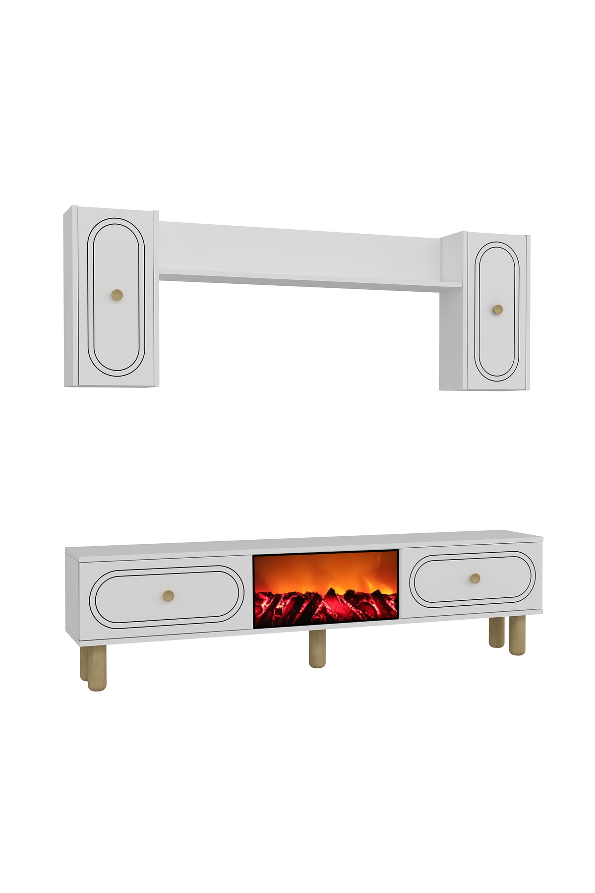 Cantek Dizayn Polenct Bohem Şömineli (A) Tv Ünitesi Takimi Beyaz-Beyaz