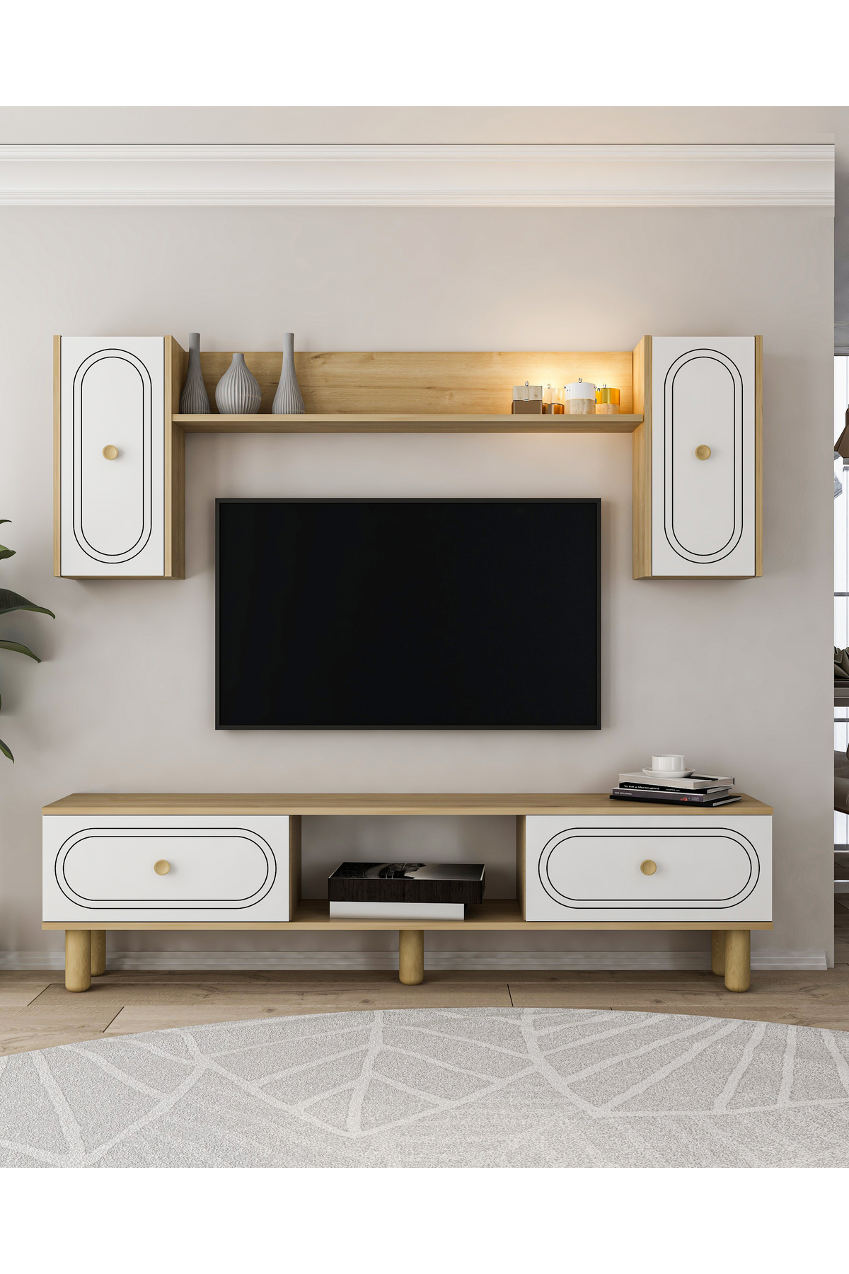 Cantek Dizayn Polenct Bohem Tv Ünitesi Takimi Safirmeşe-Beyaz