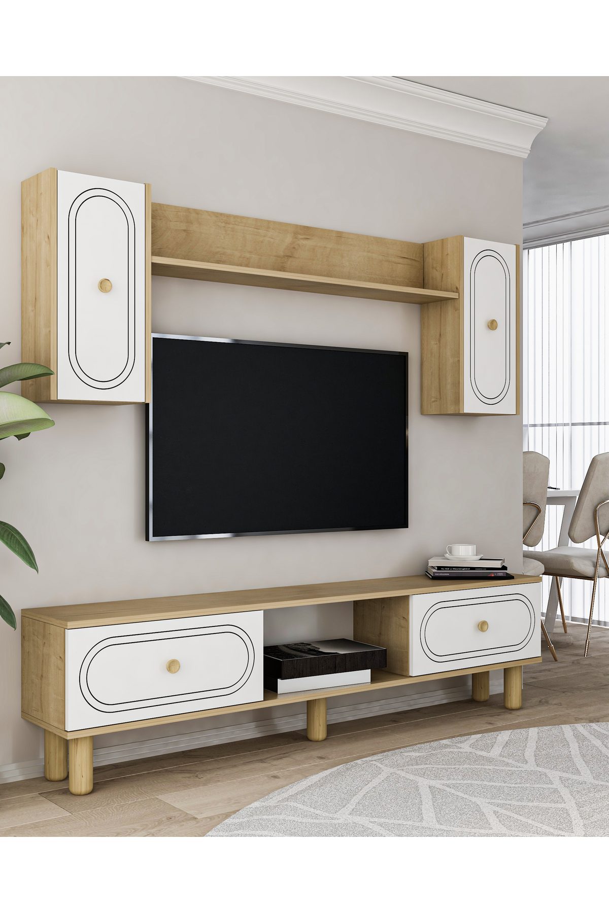 Cantek Dizayn Polenct Bohem Tv Ünitesi Takimi Safirmeşe-Beyaz