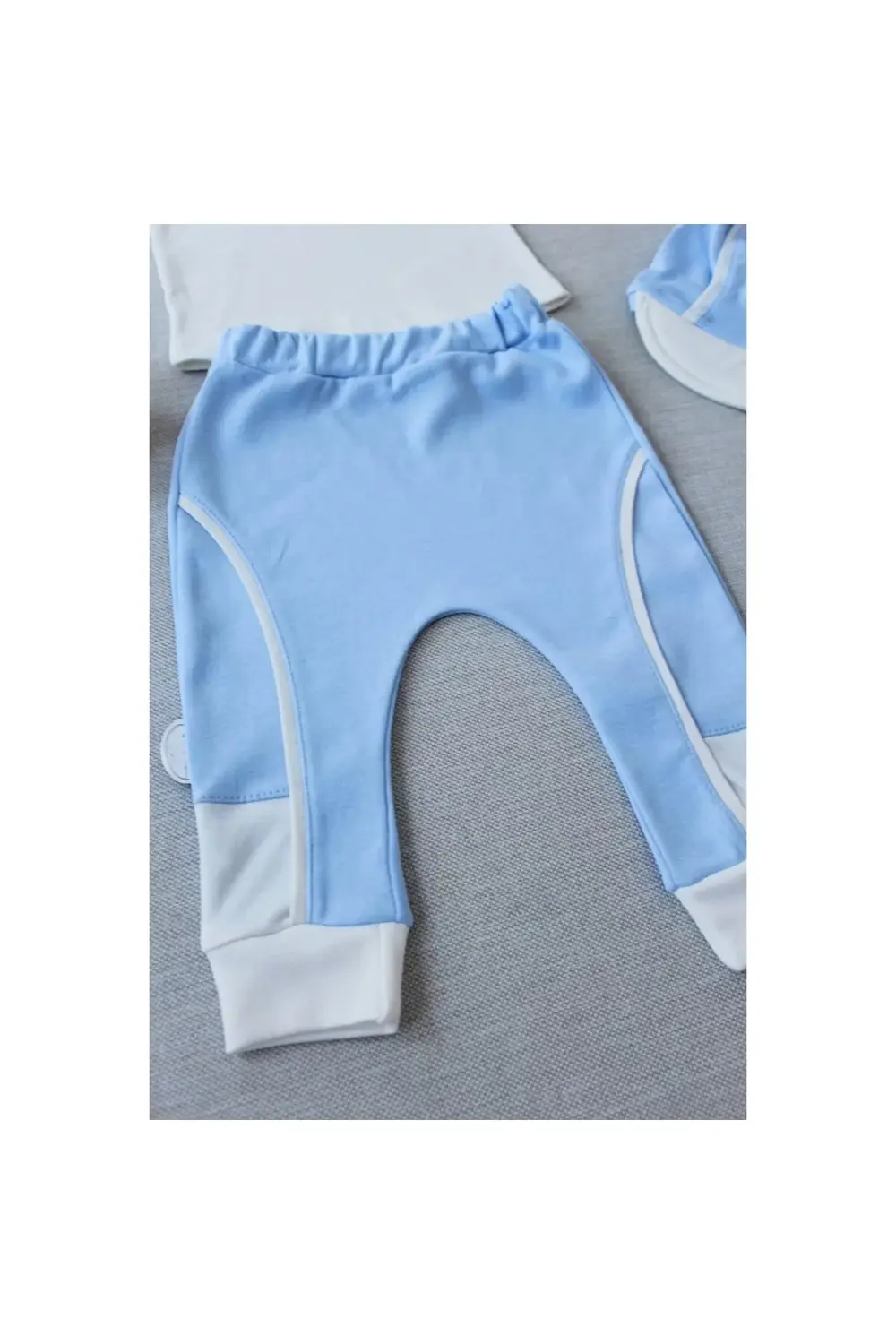 POLEXP Nakışlı Cep Şapkalı Erkek Bebek Sweat 3'lü Takım Mavi