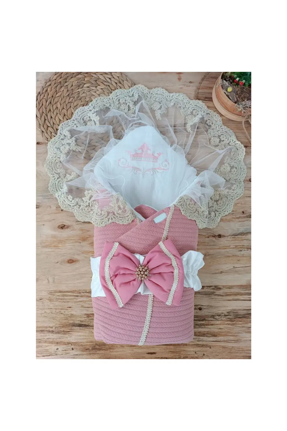 POLEXP Yenidoğan Örgü Trilüx Bebek Battaniyesi - Gül Kurusu