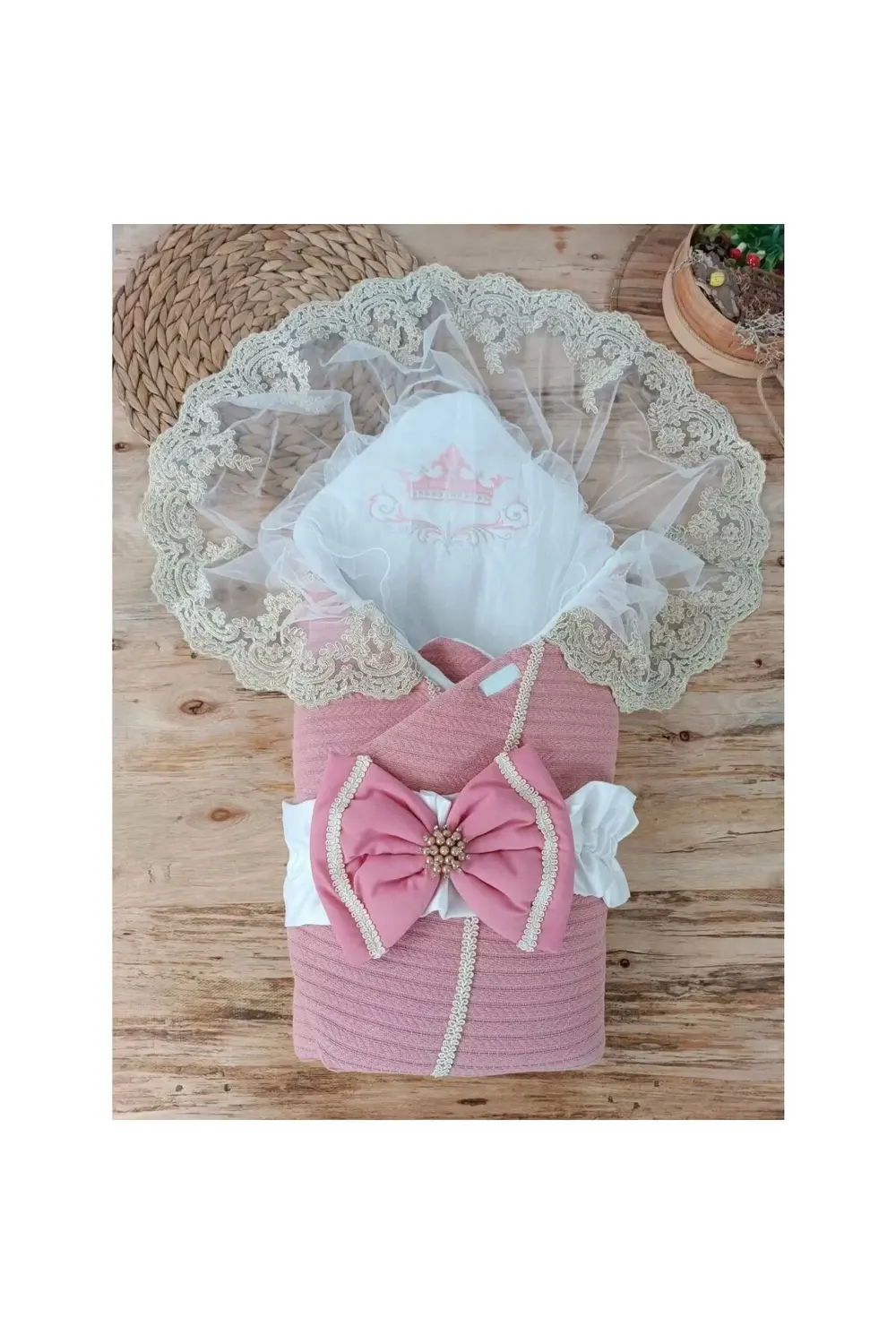 POLEXP Yenidoğan Örgü Trilüx Bebek Battaniyesi - Gül Kurusu