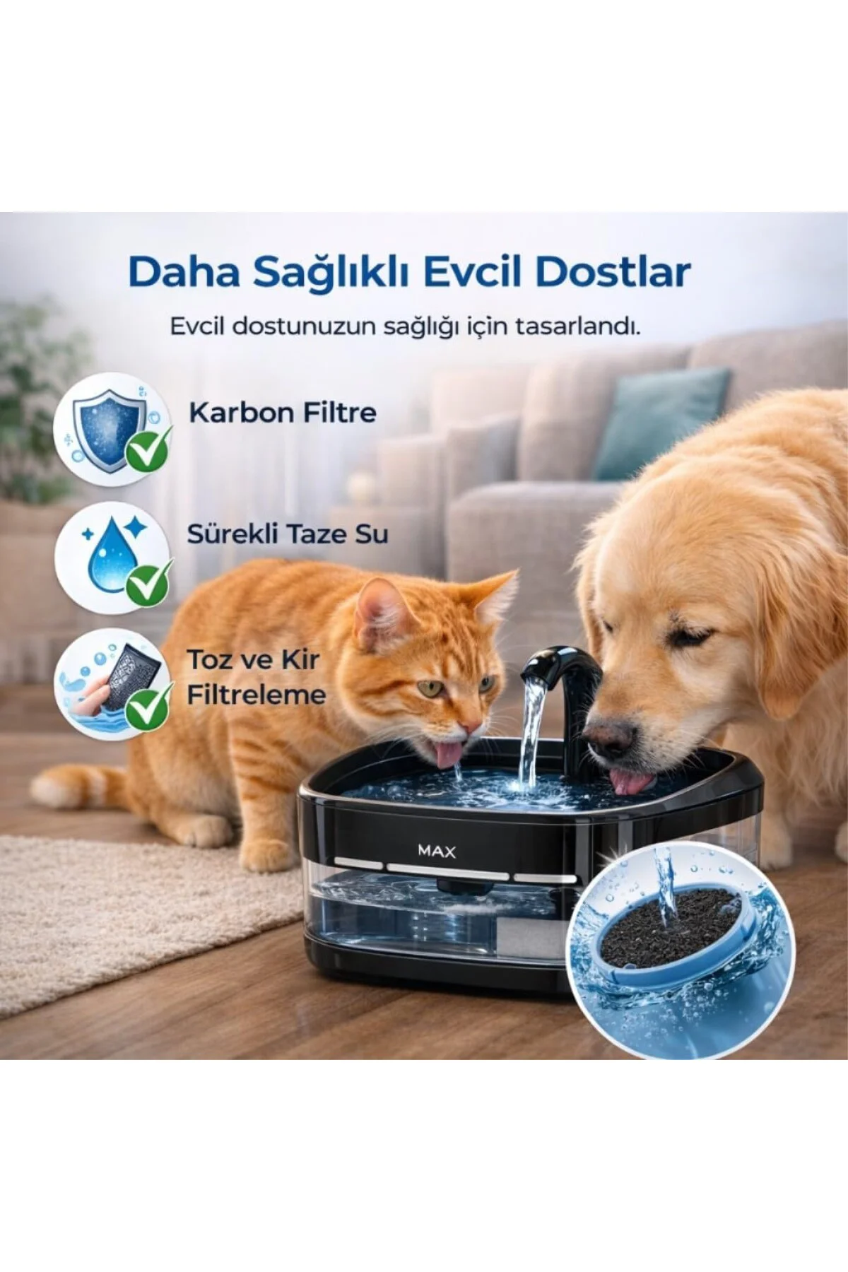 Polham Akıllı Otomatik Kedi Köpek Su Sebili 4.5L | Sessiz Motorlu