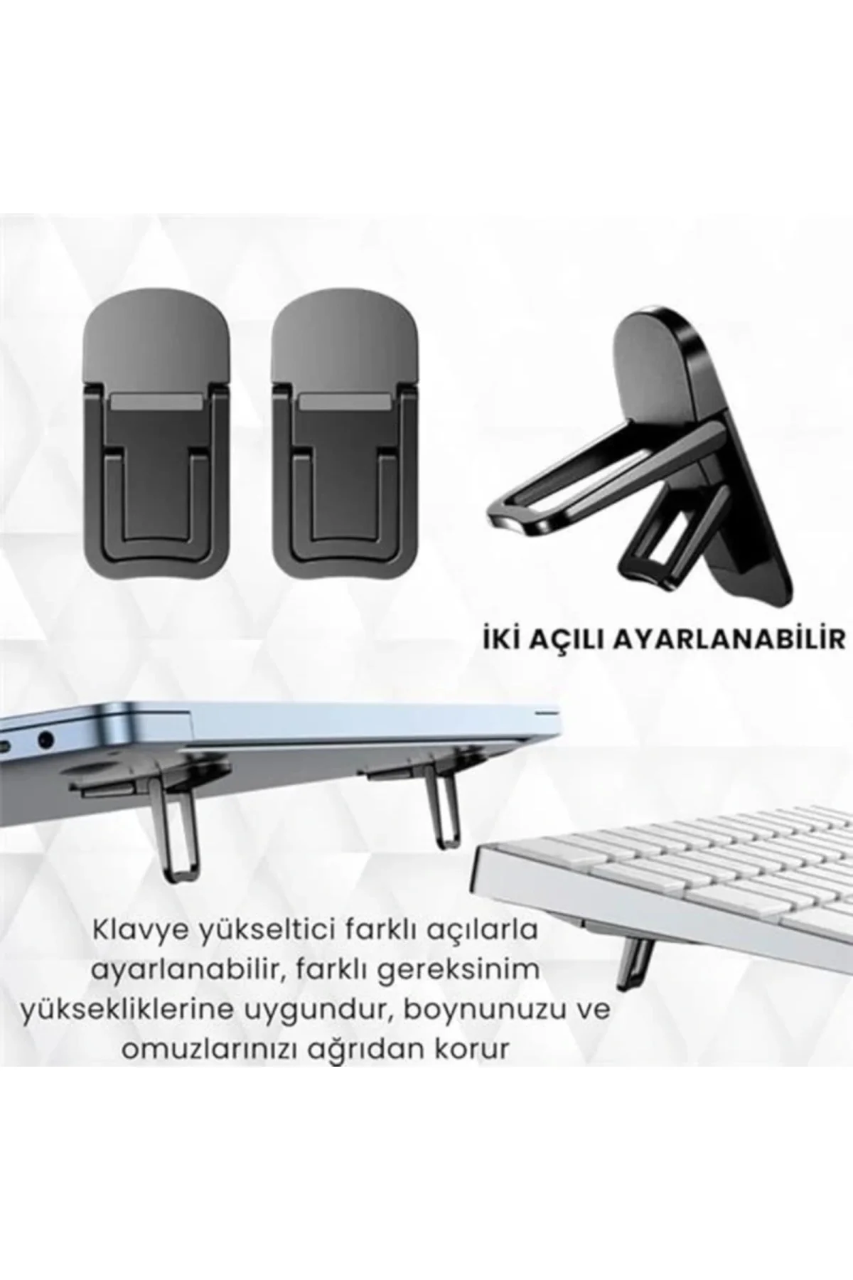Polham Metal 2 adet 7MM 3M Yapışkanlı Katlanabilir Ultra Mini Laptop Standı,2 Açılı Laptop