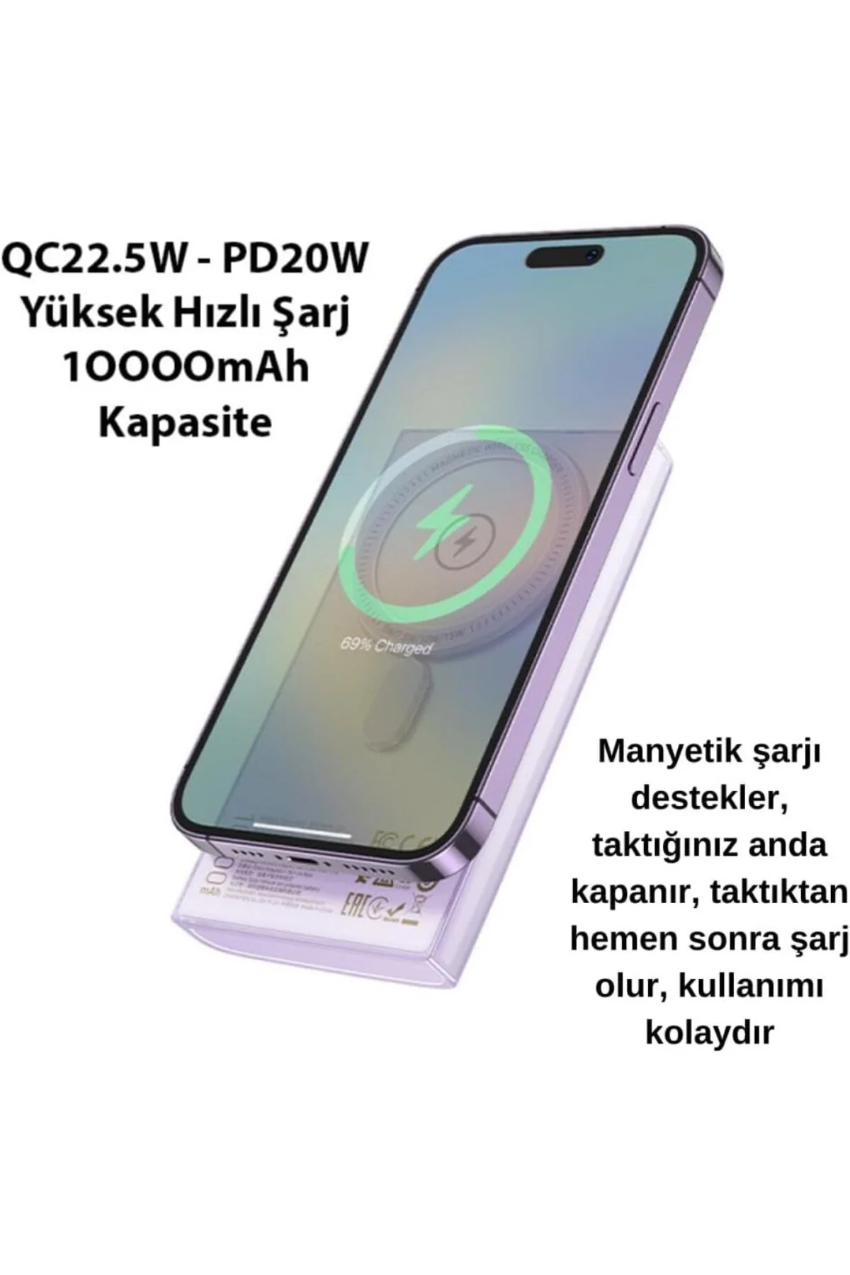 polham mobile HC Magsafe Uyumlu 22.5W 10000mAh Kablosuz Şarjlı Po