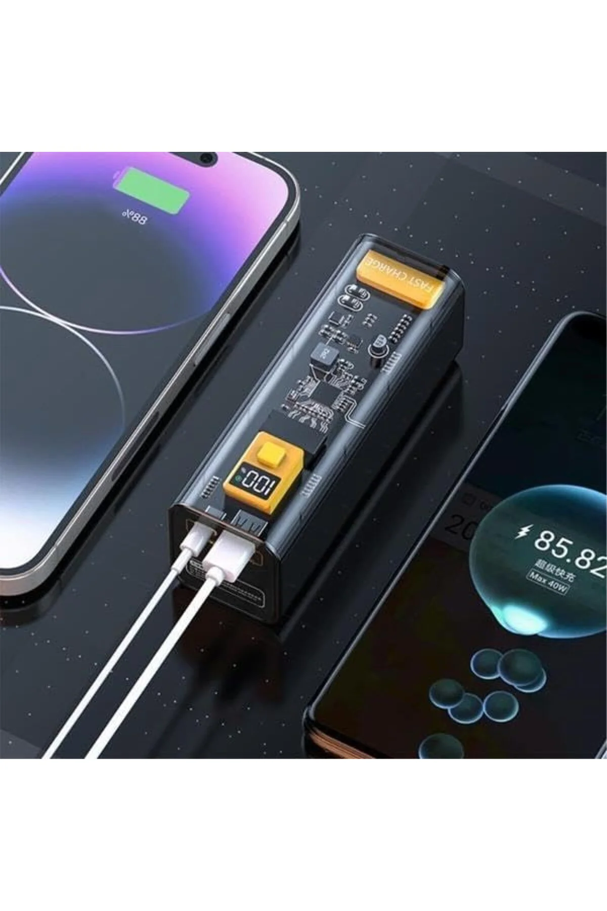 Polham Super Hızlı Şeffaf 22.5W 30000mAh Taşınabilir Powerbank, L