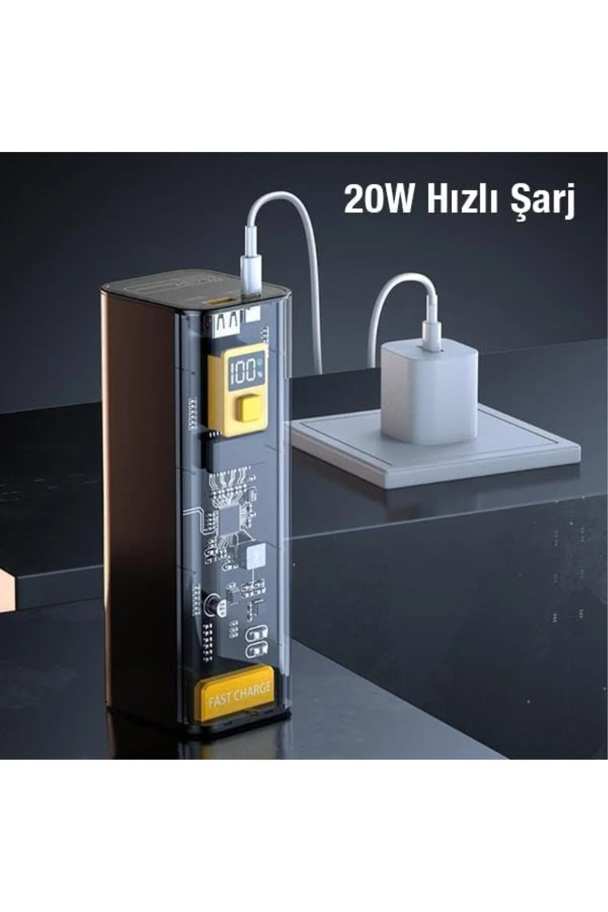 Polham Super Hızlı Şeffaf 22.5W 30000mAh Taşınabilir Powerbank, L