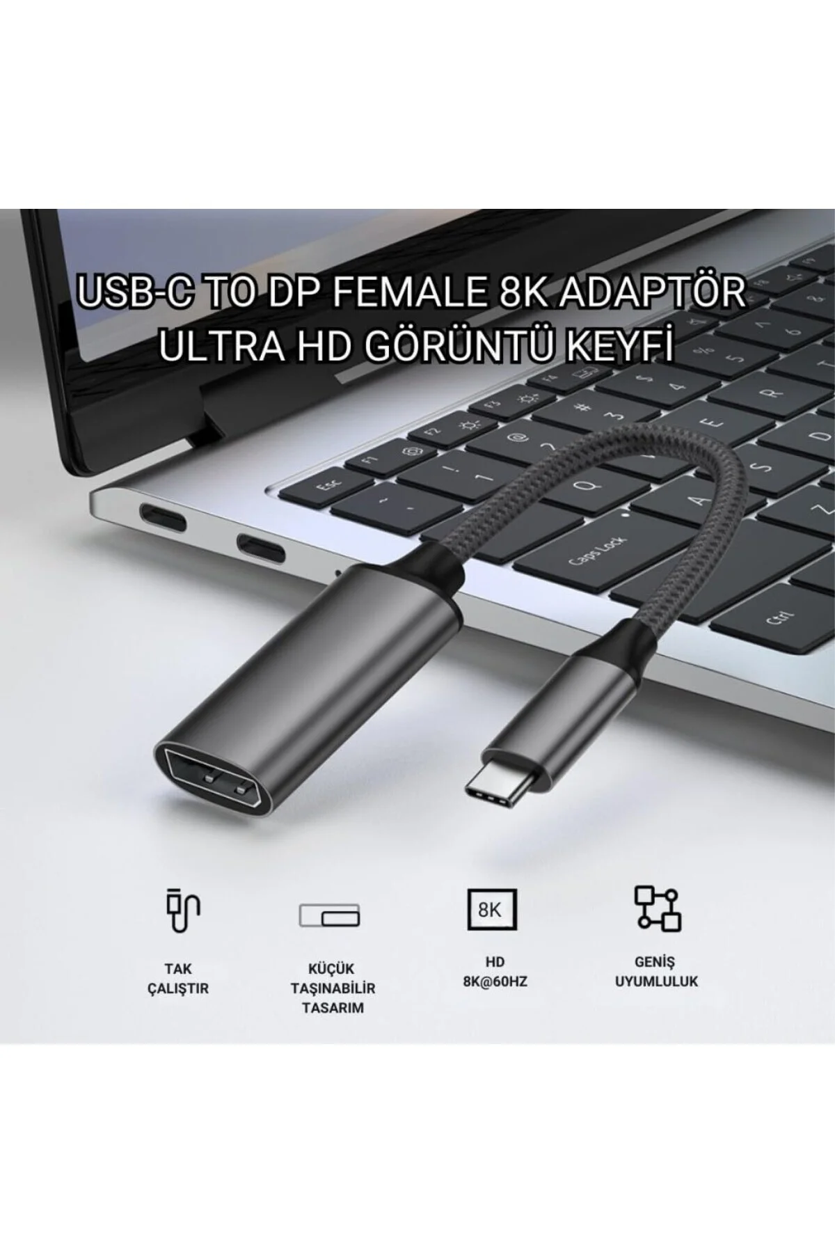 Polham Type C To Displayport Adaptör 8K UHD 60Hz | Dayanıklı Örgü