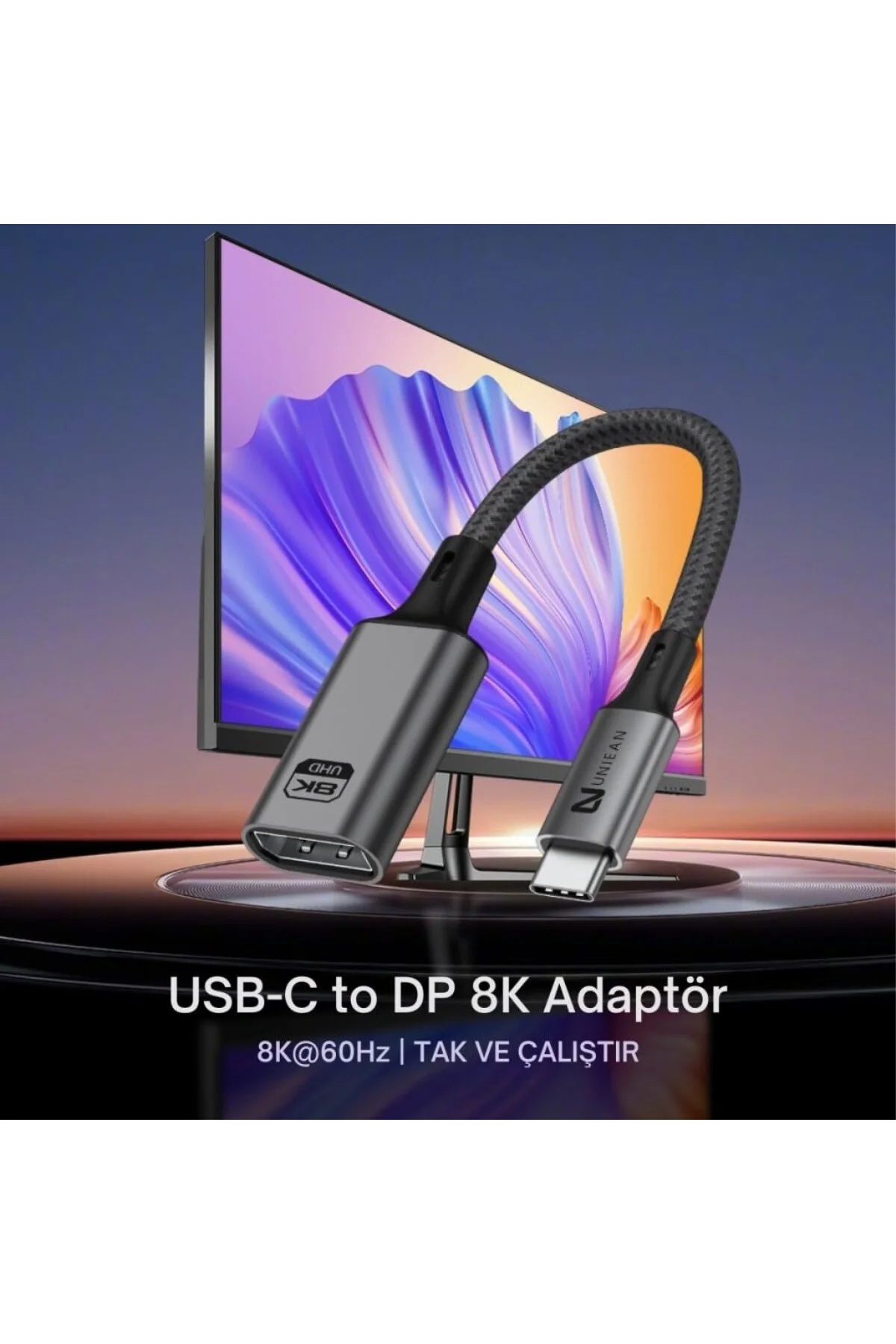 Polham Type C To Displayport Adaptör 8K UHD 60Hz | Dayanıklı Örgü