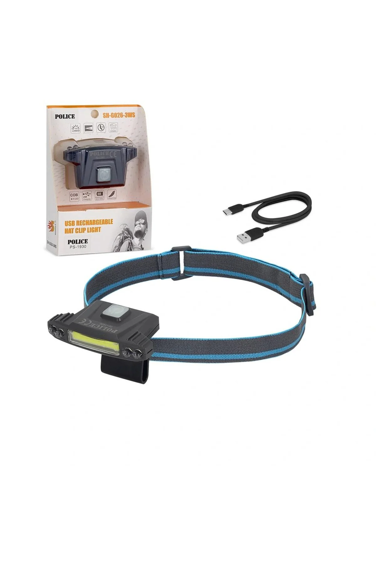 Police Ps-1930 Usb Şarjlı Cob Led Şapka Feneri