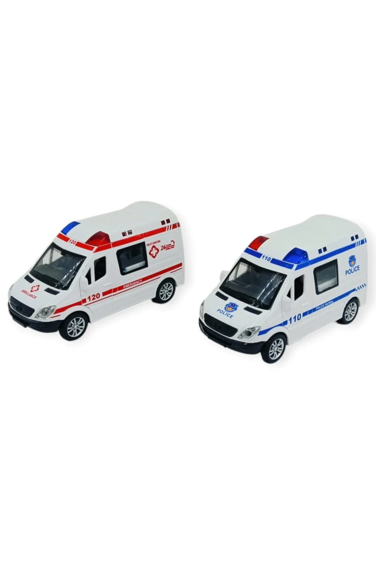 Polis Ambulans Arabası Işıklı Sesli Sürtmeli Plastik 2li Set 15cm - 1 ADET