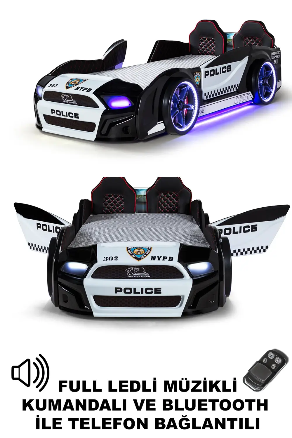 Polis Arabalı Yatak Kapıları Açılan Mustang Full Ledli Kumandalı