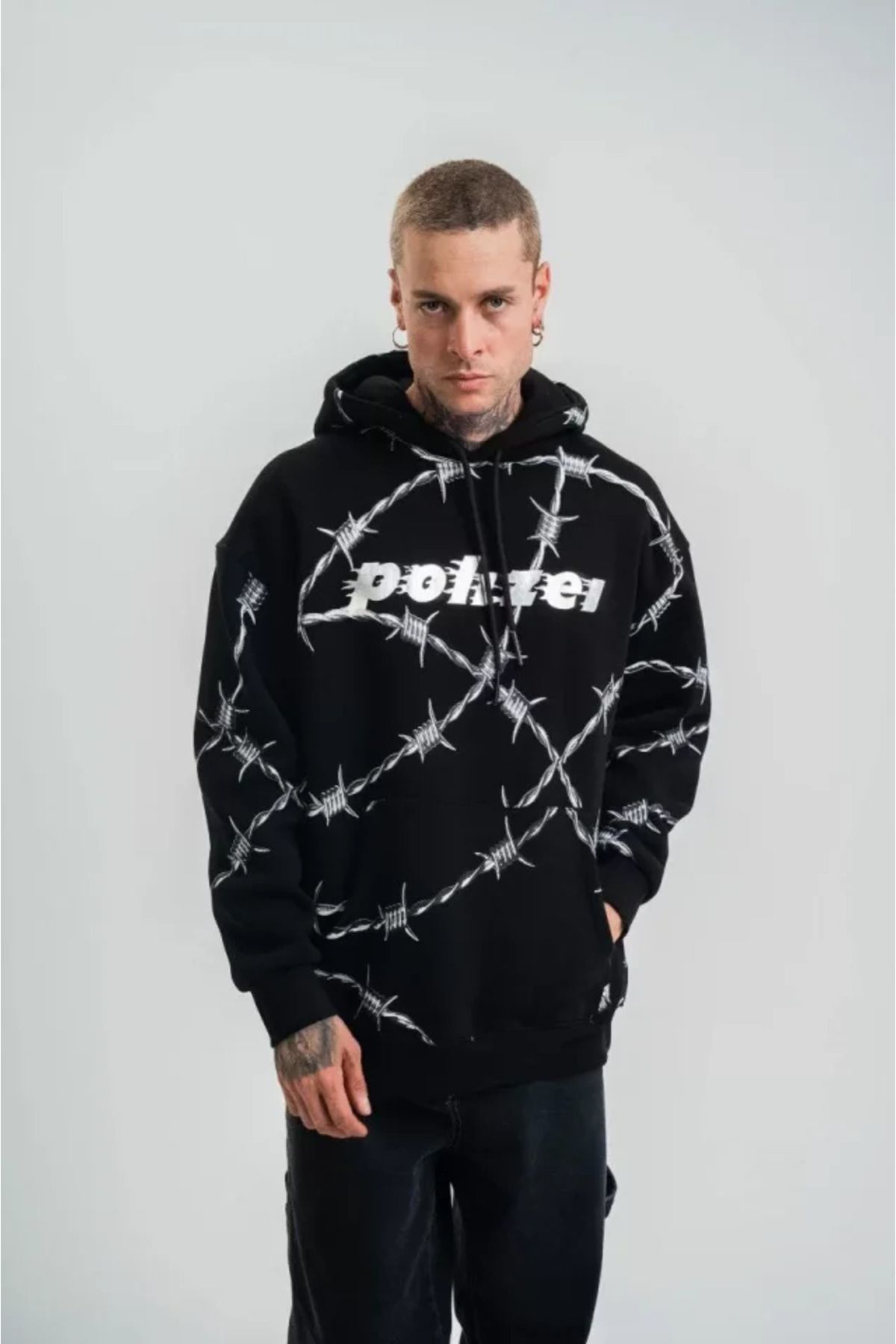 POLIZEI Premium Kalite Kapşonlu Varak Ve Pano Baskılı SweatShirt 
