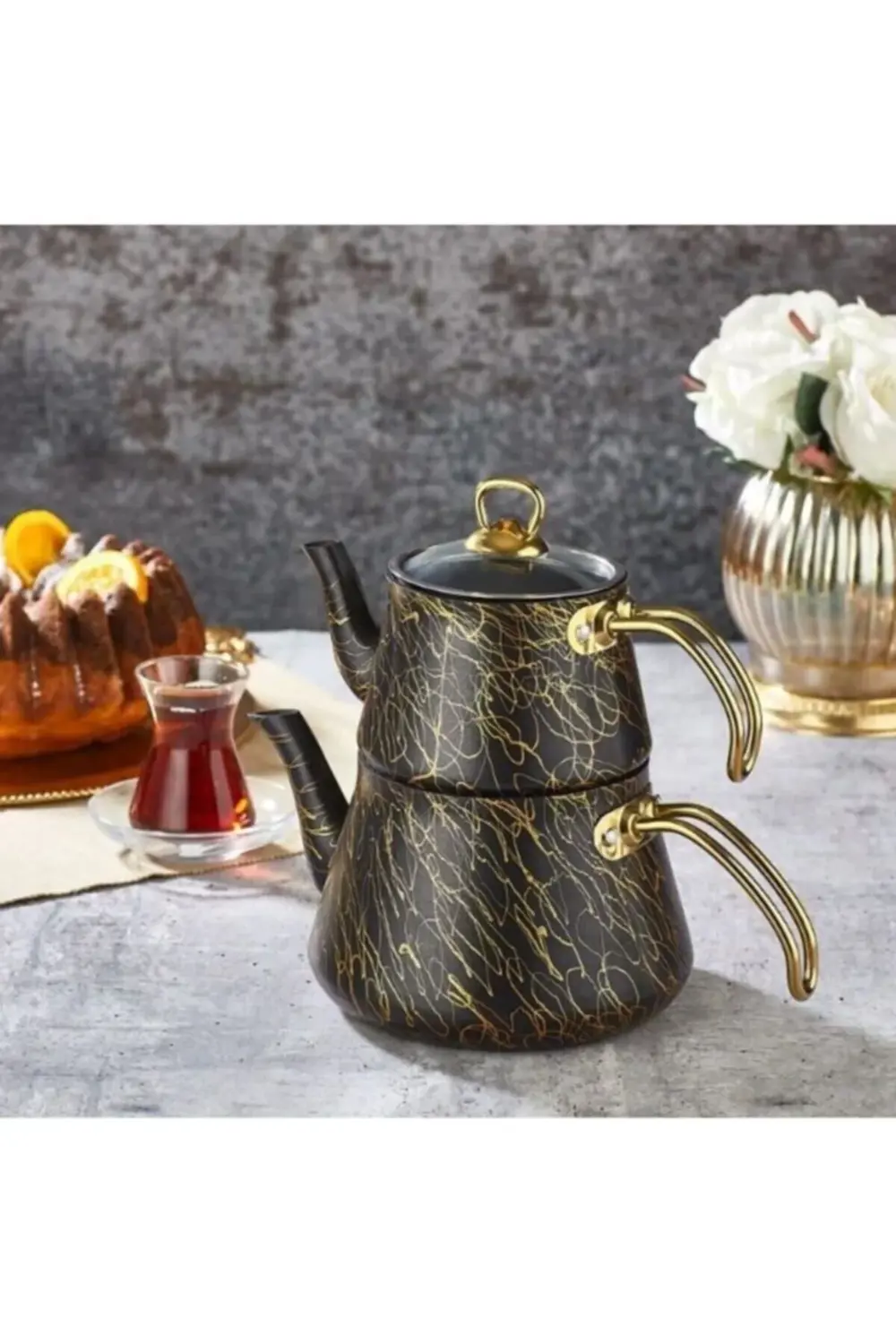 Polo Shef Kendinden Süzgeçli Döküm Granit Çaydanlık Orta Boy