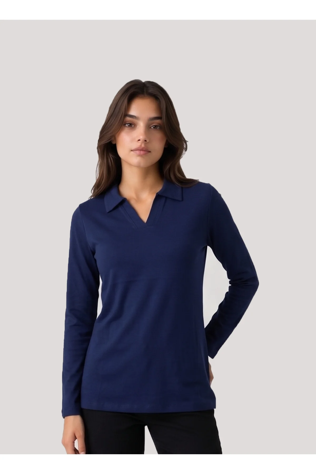 polo yaka %100 pamuk detaylı kadın bluz