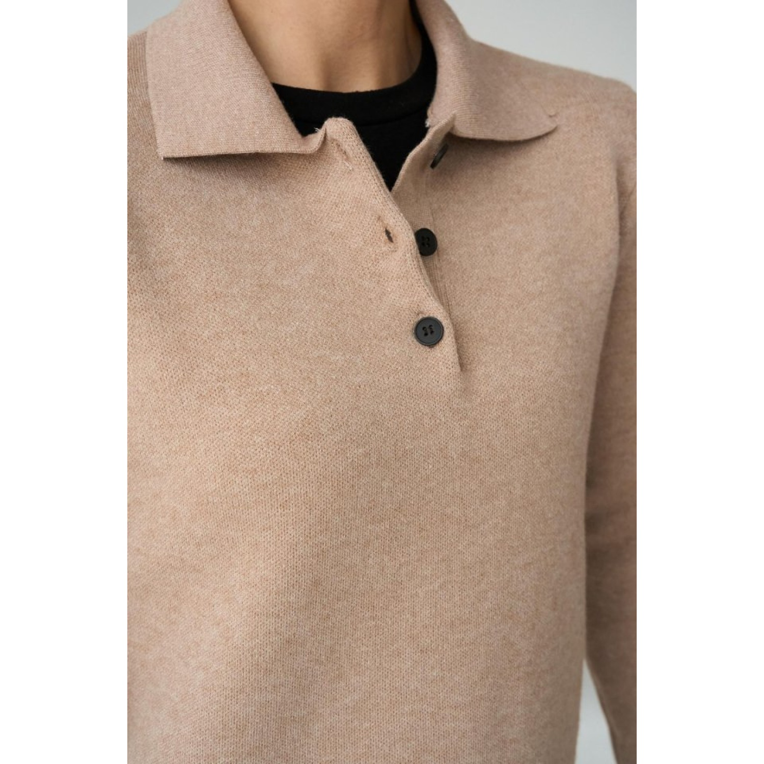 Polo Yaka 3 Düğmeli Kazak - Camel