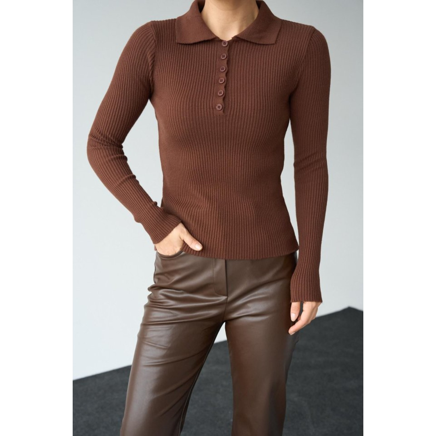 Polo Yaka 6 Düğmeli Kazak - KAHVE Polo Yaka 6 Düğmeli Kazak - KAHVE