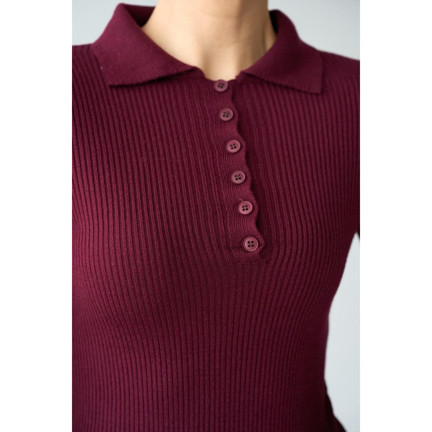 Polo Yaka 6 Düğmeli Kazak - Bordo