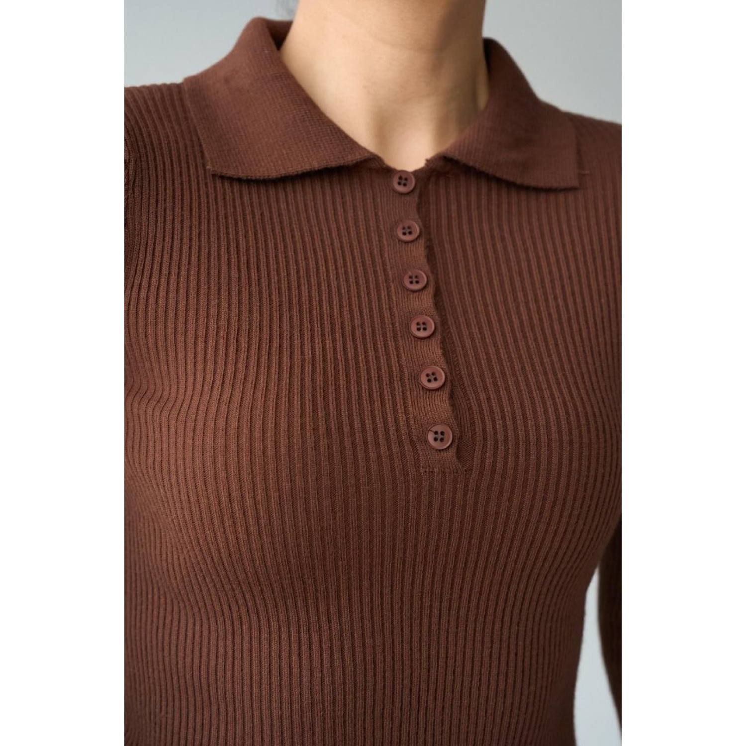 Polo Yaka 6 Düğmeli Kazak - KAHVE Polo Yaka 6 Düğmeli Kazak - KAHVE